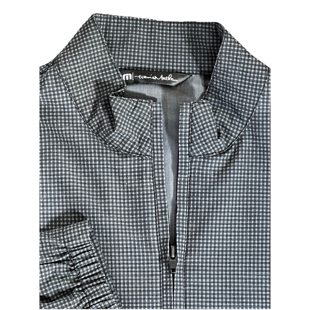 Travis Mathew Jacket Mens Small Black Gray Check Casual Zip Up Golf Performance